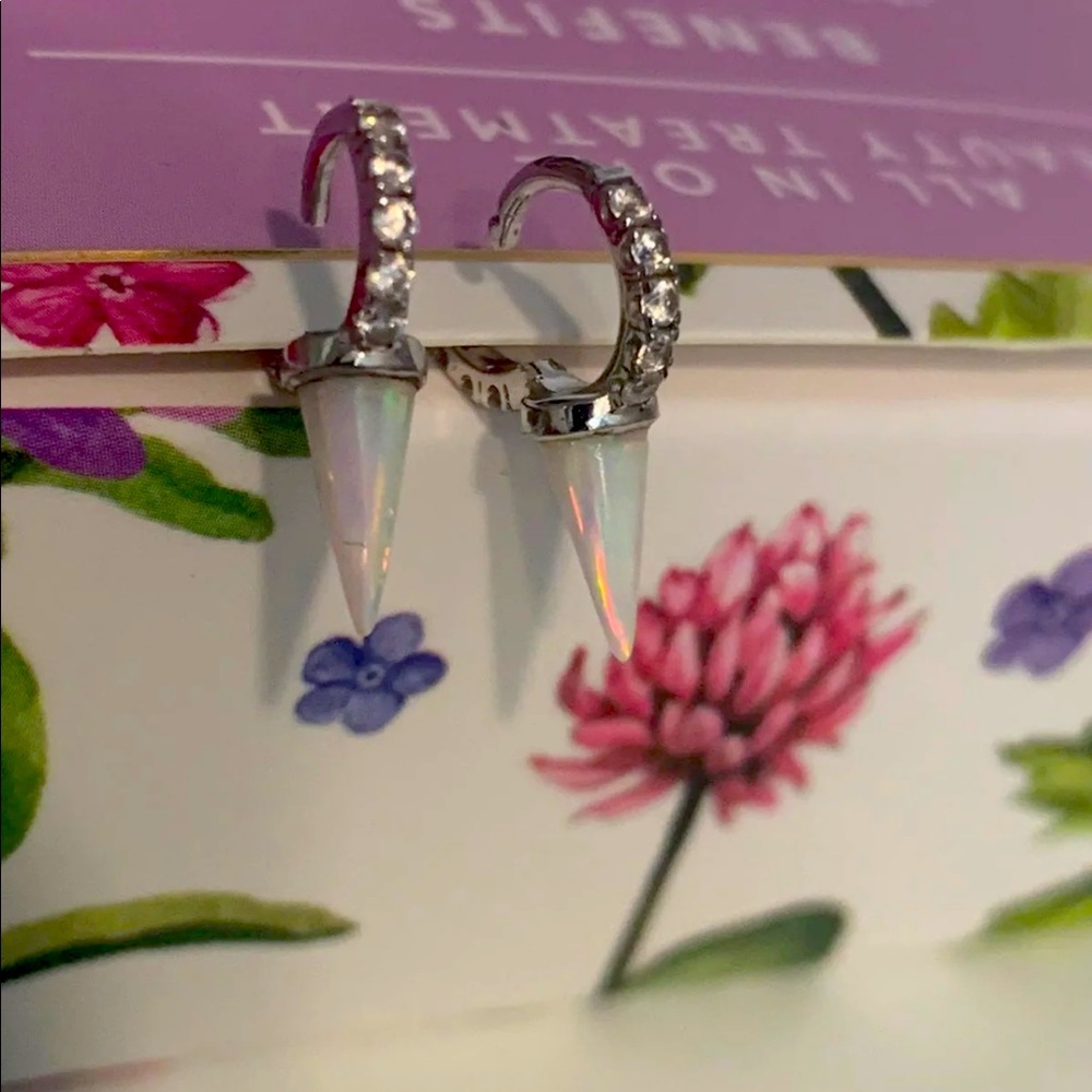 6mm Pair White Opal Spike CZ Huggie Hoops
